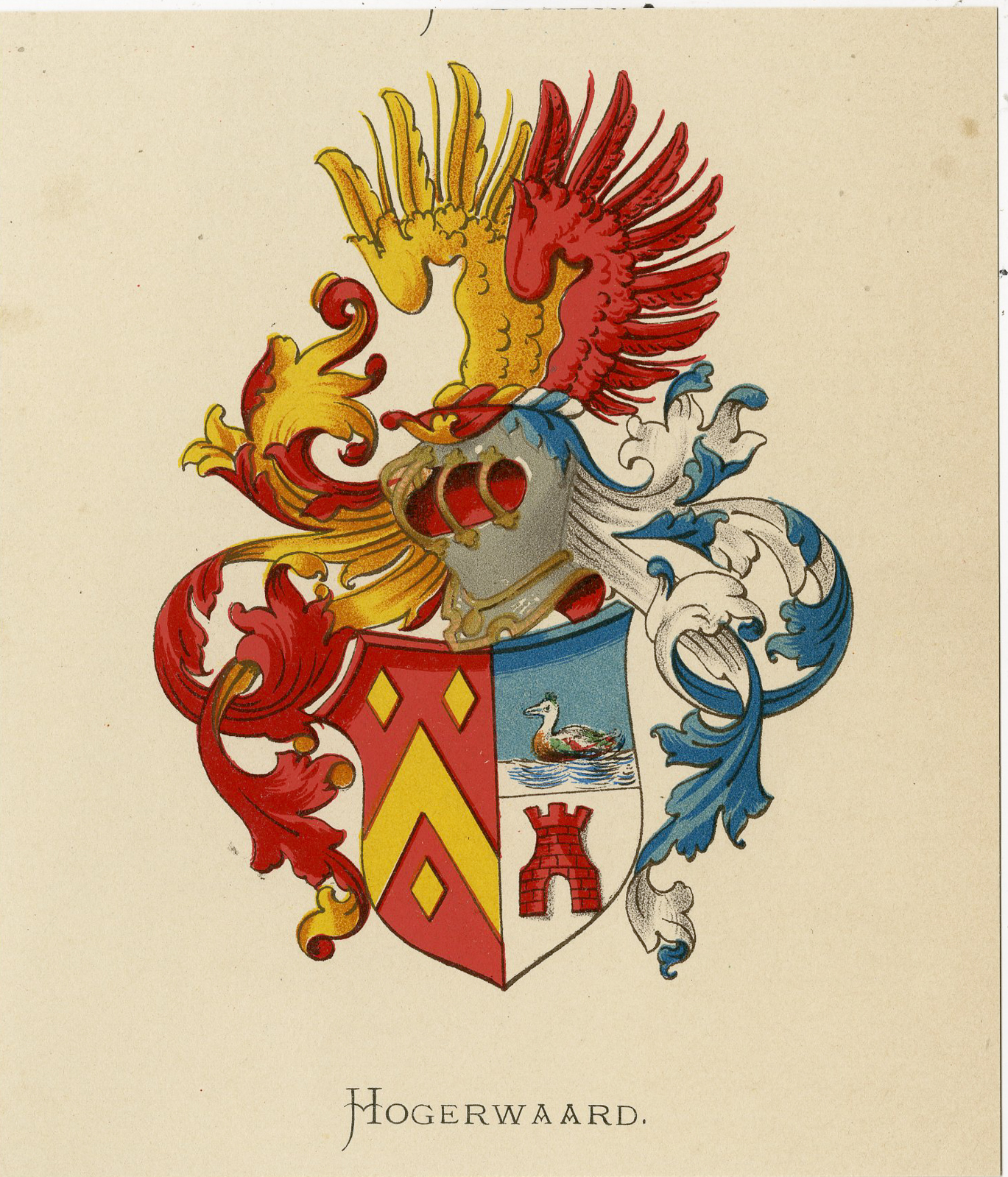 , Antique Print – HOGERWAARD -COAT OF ARMS-FAMILY CREST-WENNING after VORSTERMAN – 1885, Pictura Antique Prints