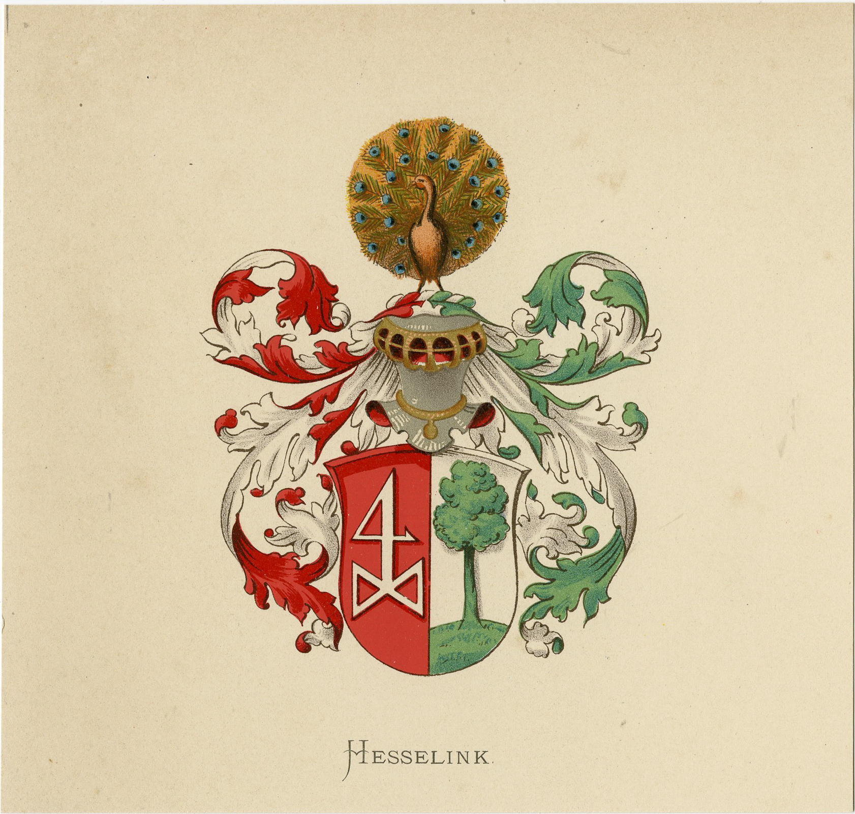 , Antique Print – HESSELINK -COAT OF ARMS-FAMILY CREST-WENNING after VORSTERMAN – 1885, Pictura Antique Prints