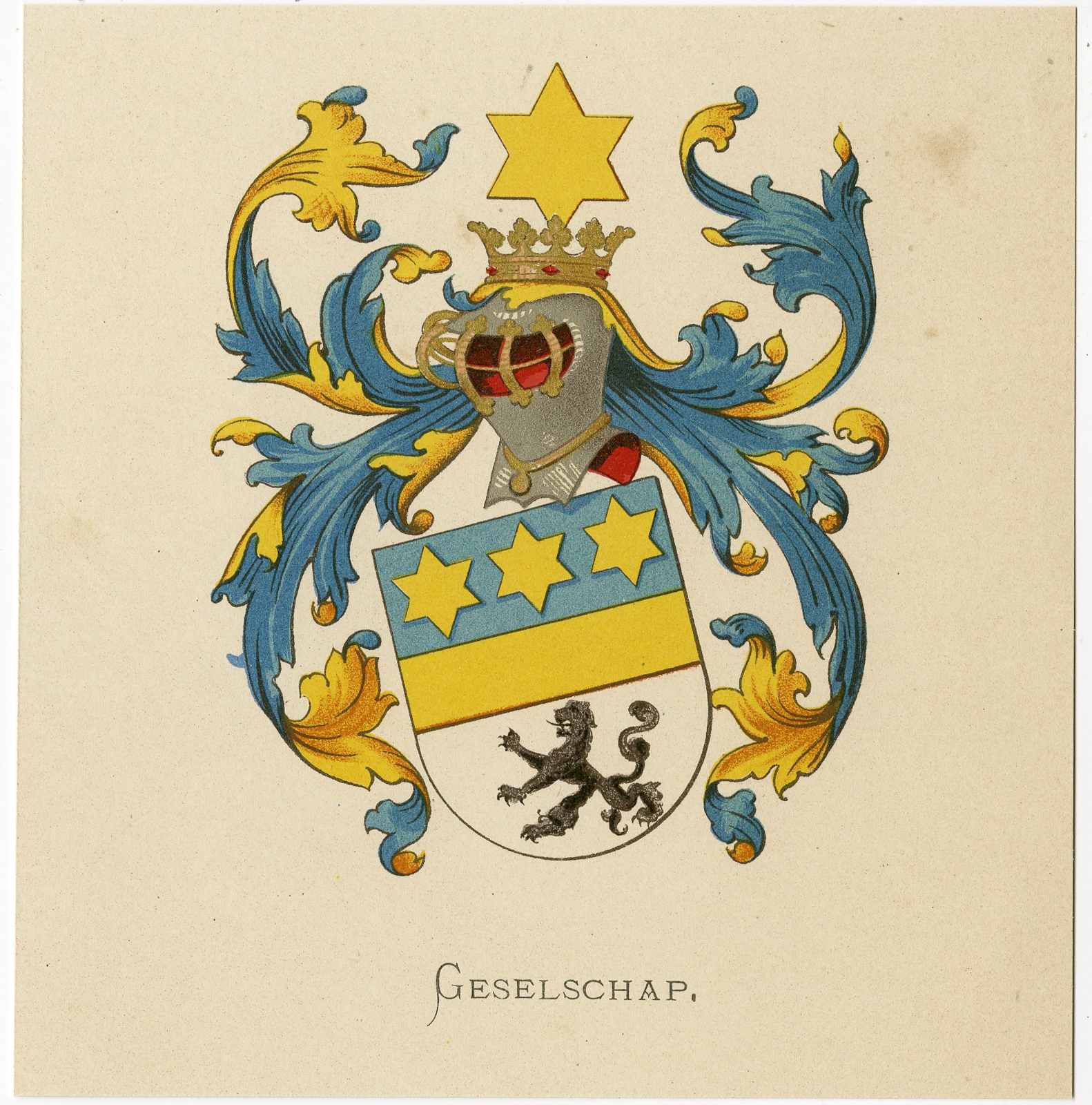 , Antique Print – GESELSCHAP -COAT OF ARMS-FAMILY CREST-WENNING after VORSTERMAN – 1885, Pictura Antique Prints