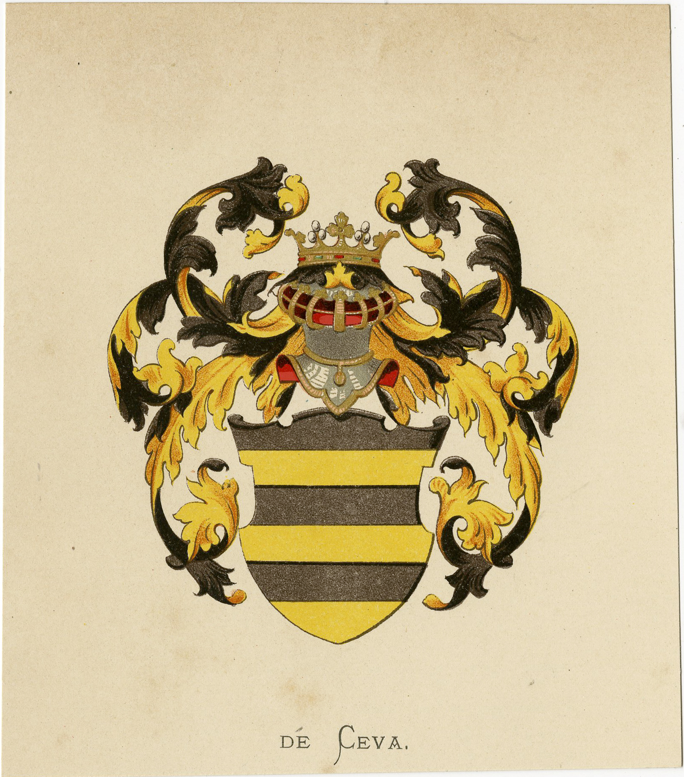, Antique Print – DÉ CEVA -COAT OF ARMS-FAMILY CREST-WENNING after VORSTERMAN – 1885, Pictura Antique Prints