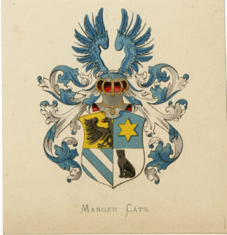 Antique Print - MANGER CATS -COAT OF ARMS-FAMILY CREST-WENNING after VORSTERMAN - 1885