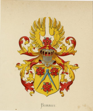 Antique Print - BORRET -COAT OF ARMS-FAMILY CREST-WENNING after VORSTERMAN - 1885