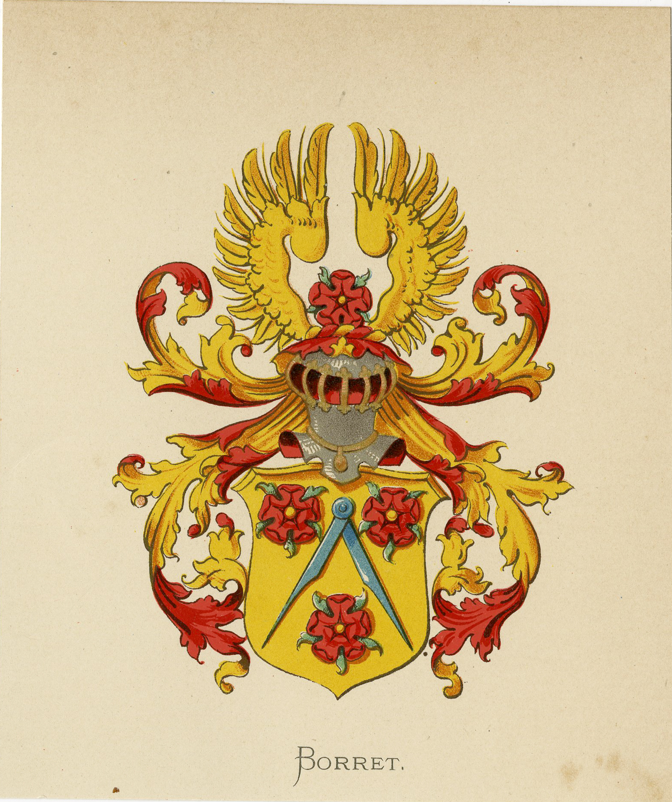 , Antique Print – BORRET -COAT OF ARMS-FAMILY CREST-WENNING after VORSTERMAN – 1885, Pictura Antique Prints
