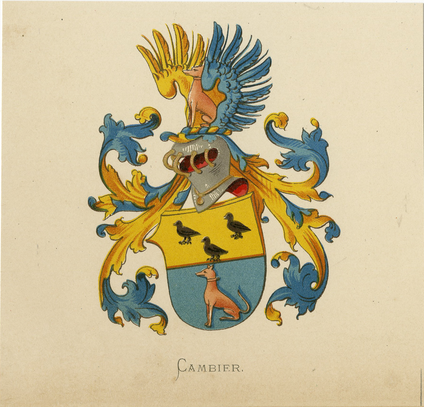 , Antique Print – CAMBIER -COAT OF ARMS-FAMILY CREST-WENNING after VORSTERMAN – 1885, Pictura Antique Prints