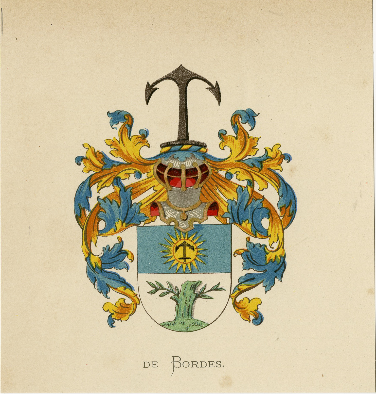 , Antique Print – DE BORDES -COAT OF ARMS-FAMILY CREST-WENNING after VORSTERMAN – 1885, Pictura Antique Prints
