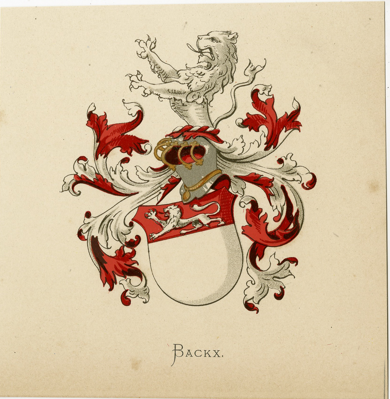 , Antique Print – BACKX -COAT OF ARMS-FAMILY CREST-WENNING after VORSTERMAN – 1885, Pictura Antique Prints