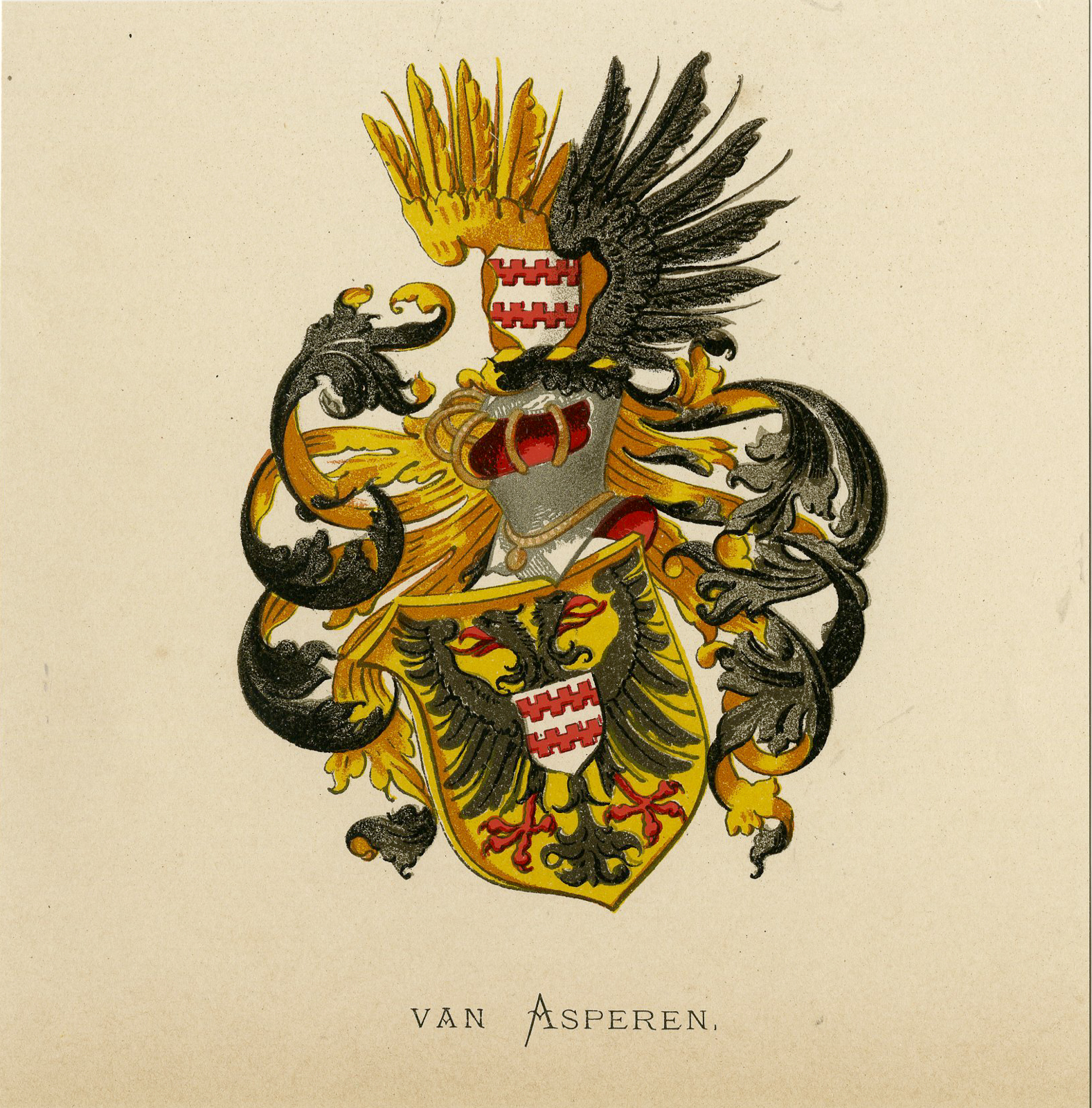 Pco 7526 416x422 Antique Print - VAN ASPEREN -COAT OF ARMS-FAMILY CREST-WENNING after VORSTERMAN - 1885