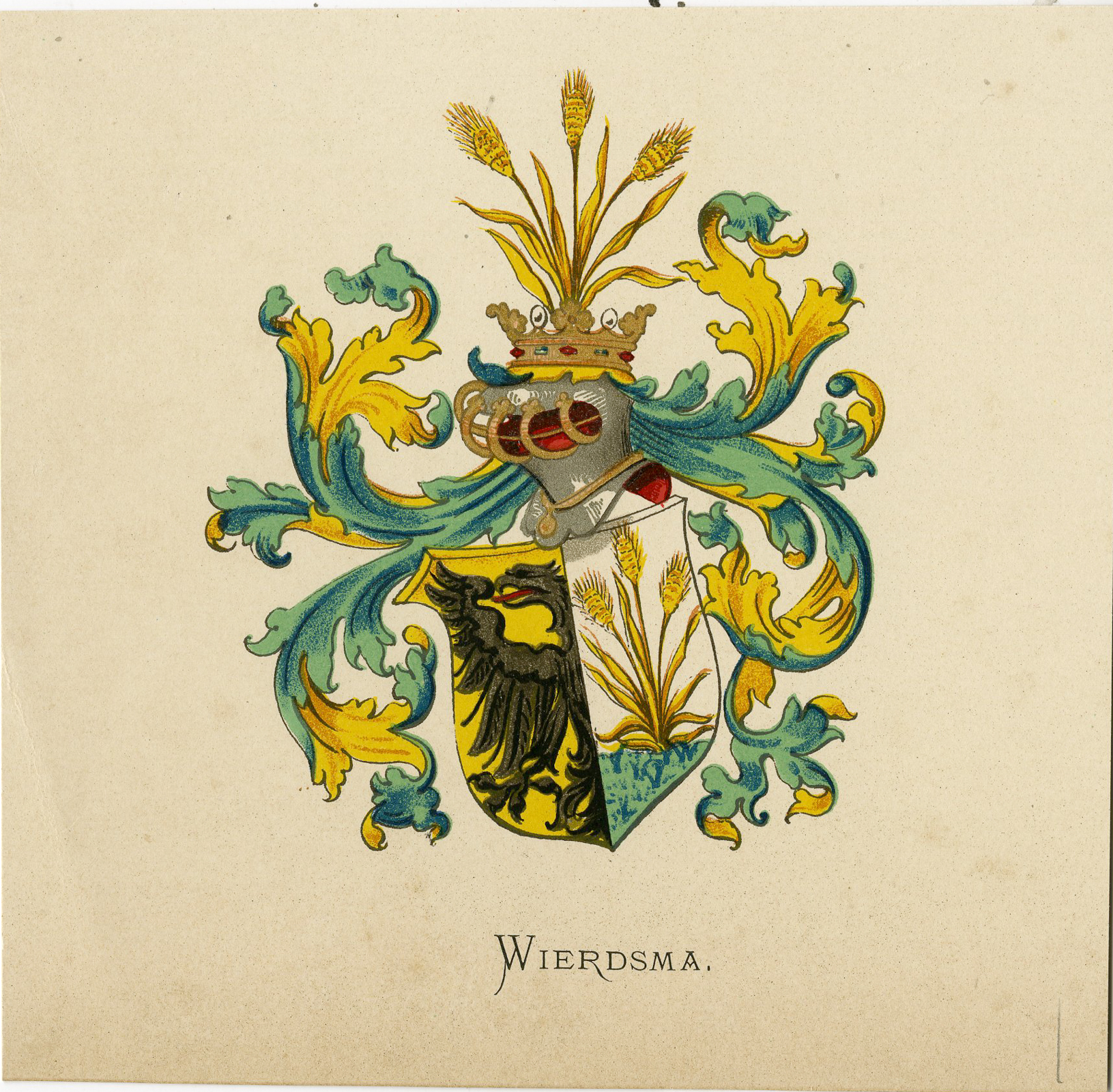 Pco 7533 416x408 Antique Print - WIERDSMA-COAT OF ARMS-FAMILY CREST-WENNING after VORSTERMAN - 1885