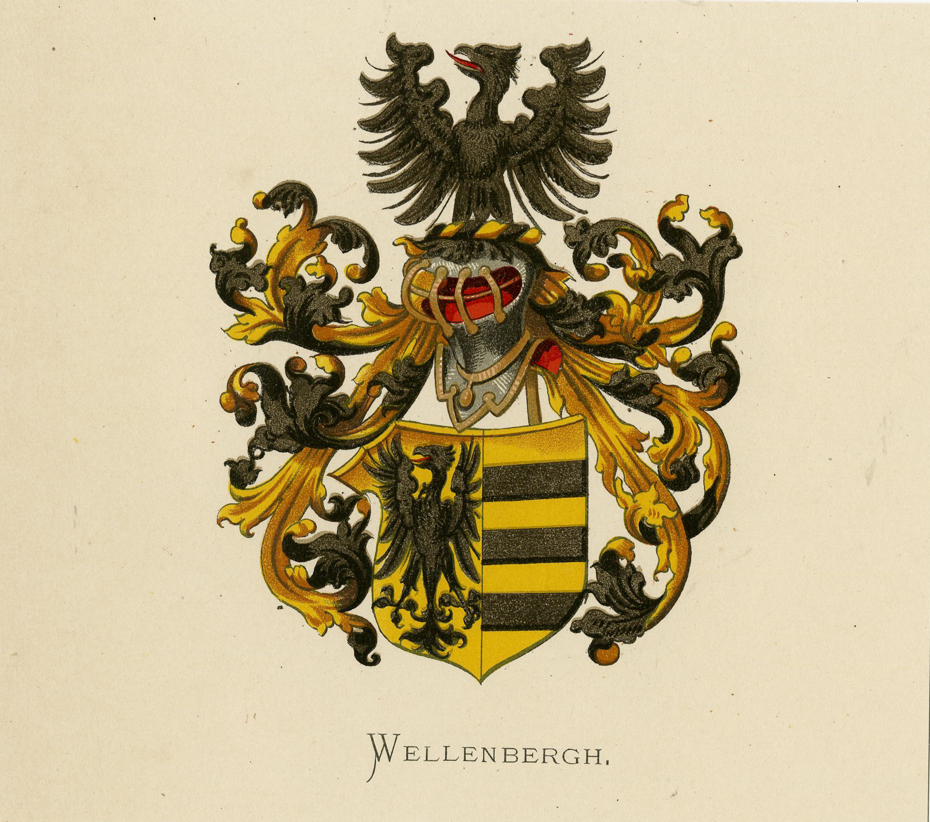 , Antique Print – WELLENBERGH-COAT OF ARMS-FAMILY CREST-WENNING after VORSTERMAN – 1885, Pictura Antique Prints