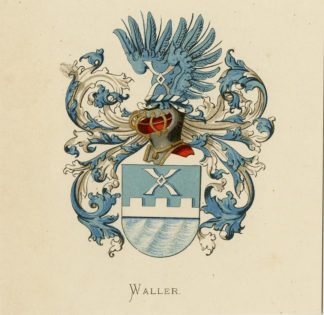 Antique Print - WALLER-COAT OF ARMS-FAMILY CREST-WENNING after VORSTERMAN - 1885
