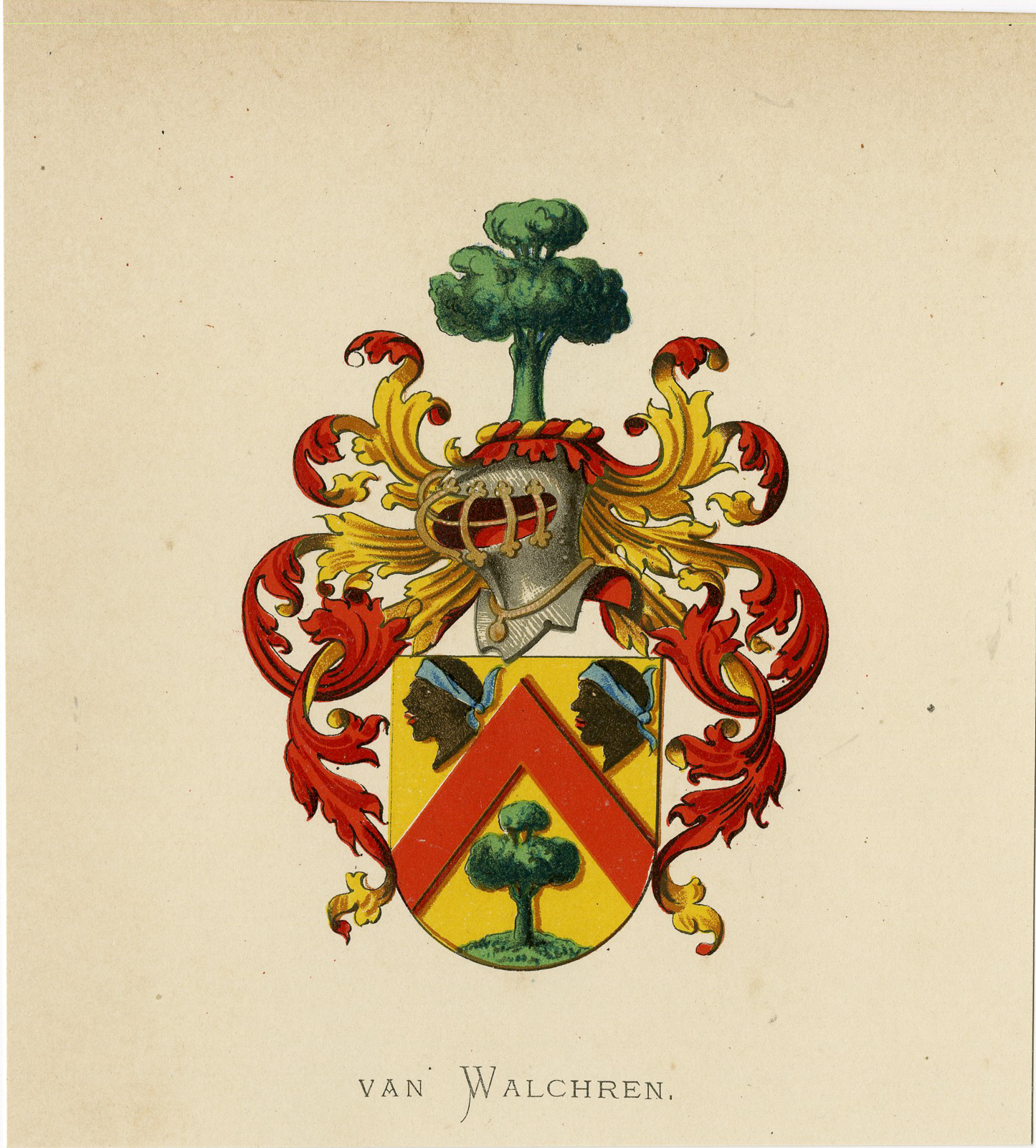 Pco 7546 416x461 Antique Print - VAN WALCHREN-COAT OF ARMS-FAMILY CREST-WENNING after VORSTERMAN - 1885