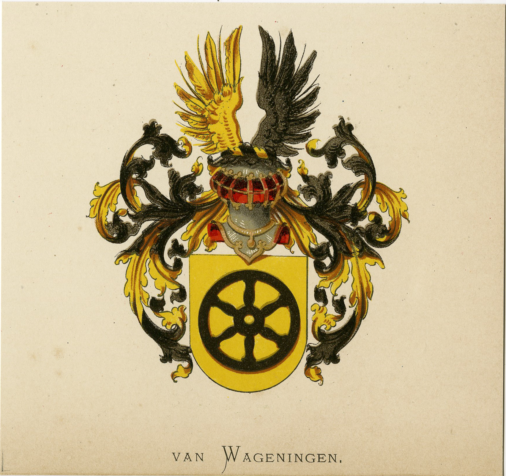 Pco 7547 416x391 Antique Print - VAN WAGENINGEN-COAT OF ARMS-FAMILY CREST-WENNING after VORSTERMAN - 1885