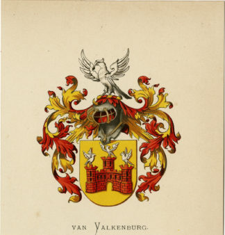 Antique Print - VAN VALKENBURG-COAT OF ARMS-FAMILY CREST-WENNING after VORSTERMAN - 1885