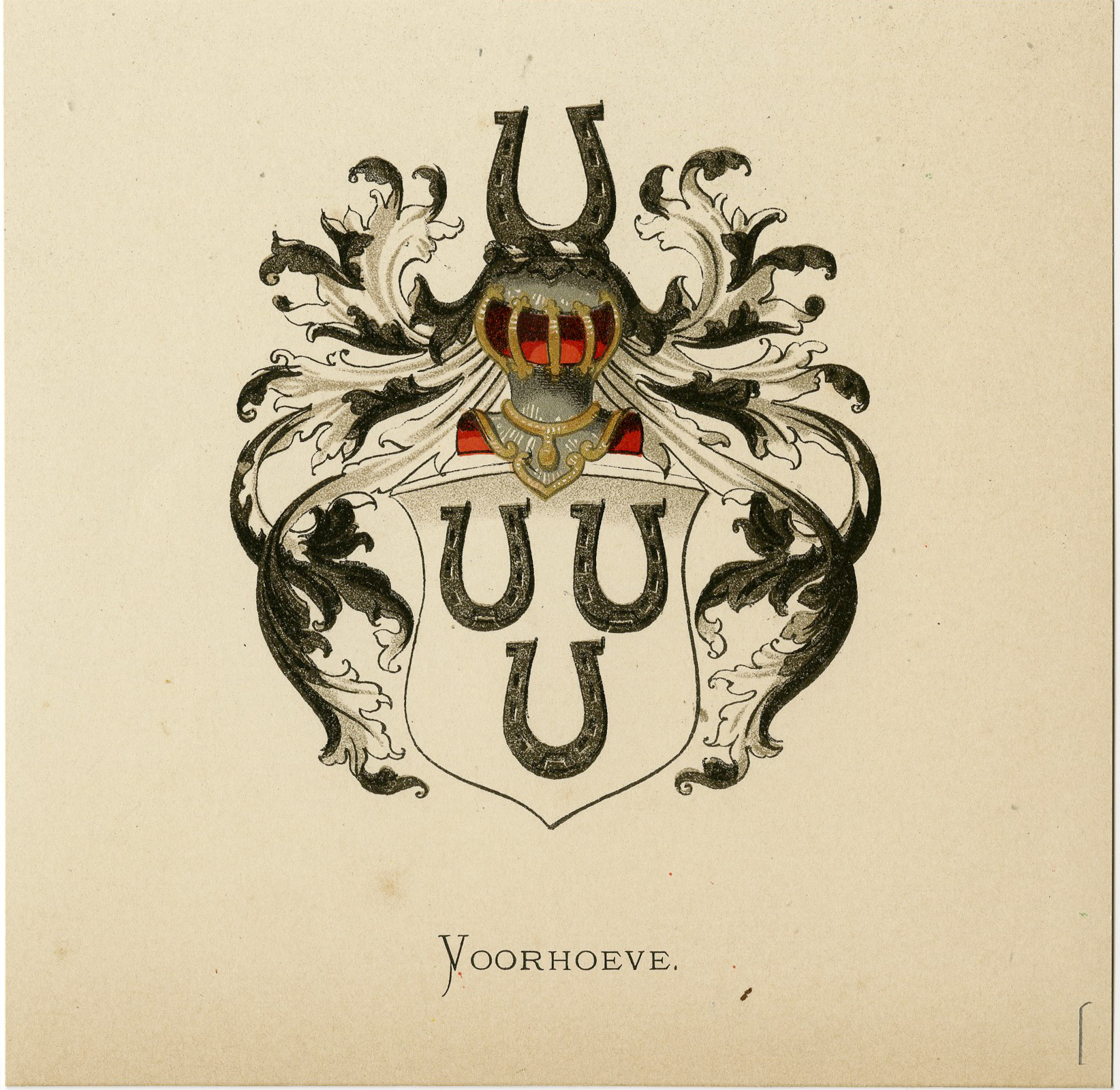 , Antique Print – VOORHOEVE-COAT OF ARMS-FAMILY CREST-WENNING after VORSTERMAN – 1885, Pictura Antique Prints