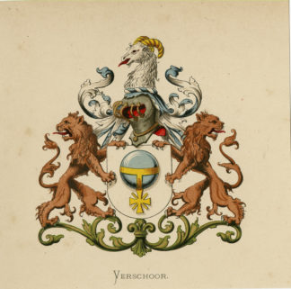 Antique Print - VERSCHOOR-COAT OF ARMS-FAMILY CREST-WENNING after VORSTERMAN - 1885
