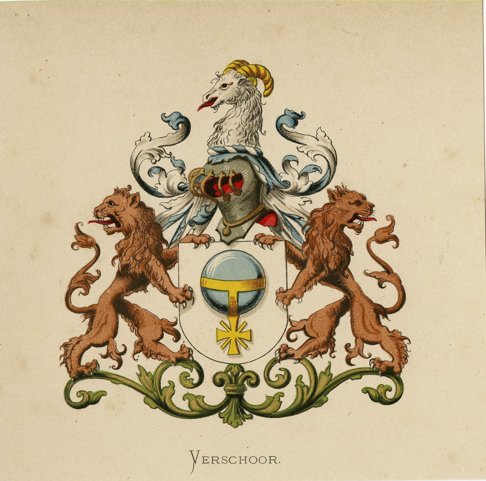 Pco 7562 416x412 Antique Print - VERSCHOOR-COAT OF ARMS-FAMILY CREST-WENNING after VORSTERMAN - 1885