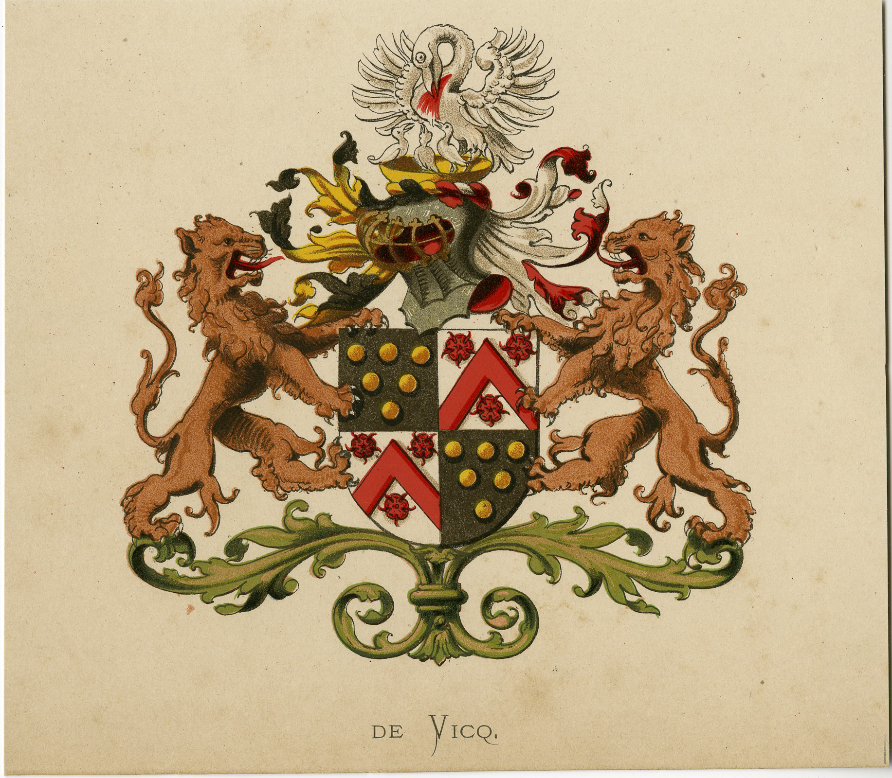 , Antique Print – DE VICQ-COAT OF ARMS-FAMILY CREST-WENNING after VORSTERMAN – 1885, Pictura Antique Prints