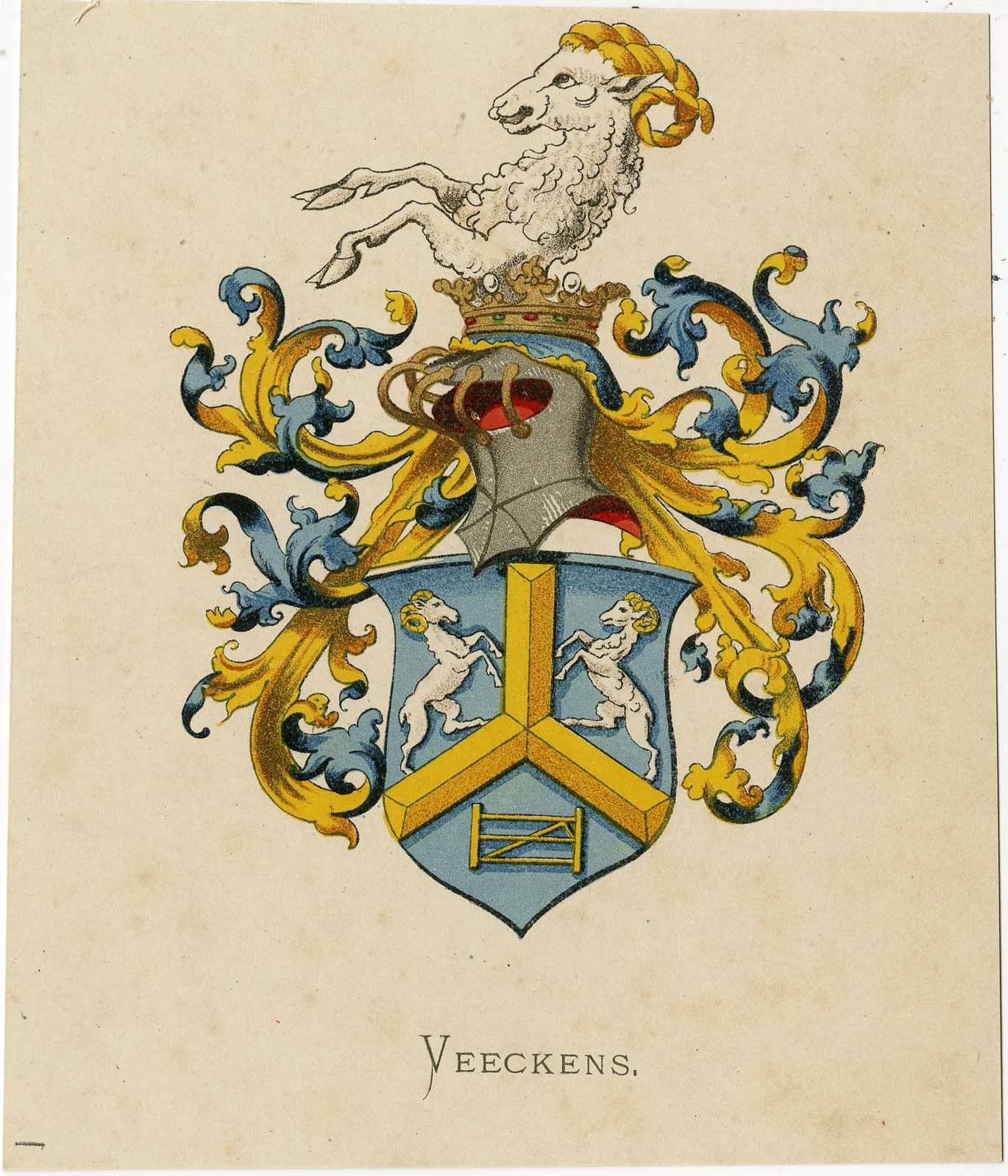 , Antique Print – VEECKENS-COAT OF ARMS-FAMILY CREST-WENNING after VORSTERMAN – 1885, Pictura Antique Prints