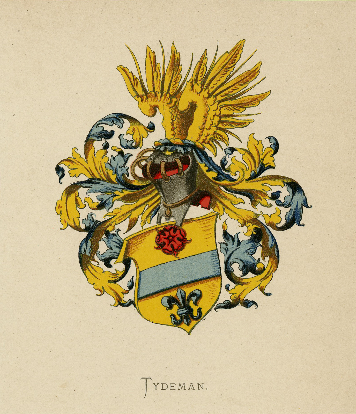Pco 7577 416x484 Antique Print - TYDEMAN-COAT OF ARMS-FAMILY CREST-WENNING after VORSTERMAN - 1885