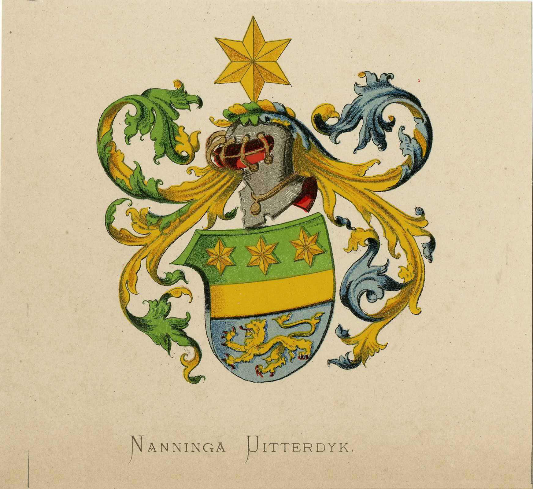 , Antique Print – NANNINGA UITTERDYK-COAT OF ARMS-FAMILY CREST-WENNING after VORSTERMAN – 1885, Pictura Antique Prints