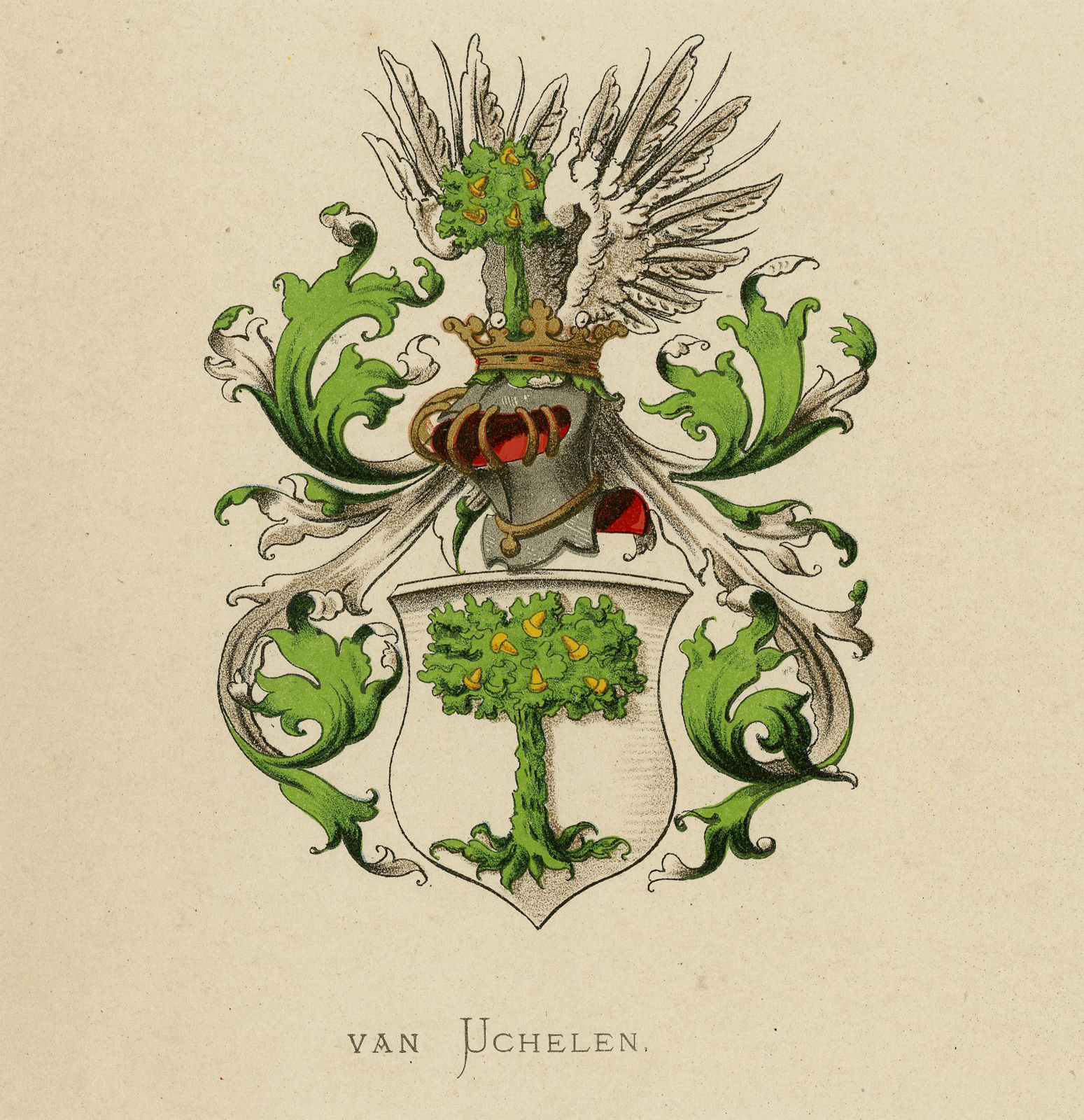 , Antique Print – VAN UCHELEN-COAT OF ARMS-FAMILY CREST-WENNING after VORSTERMAN – 1885, Pictura Antique Prints