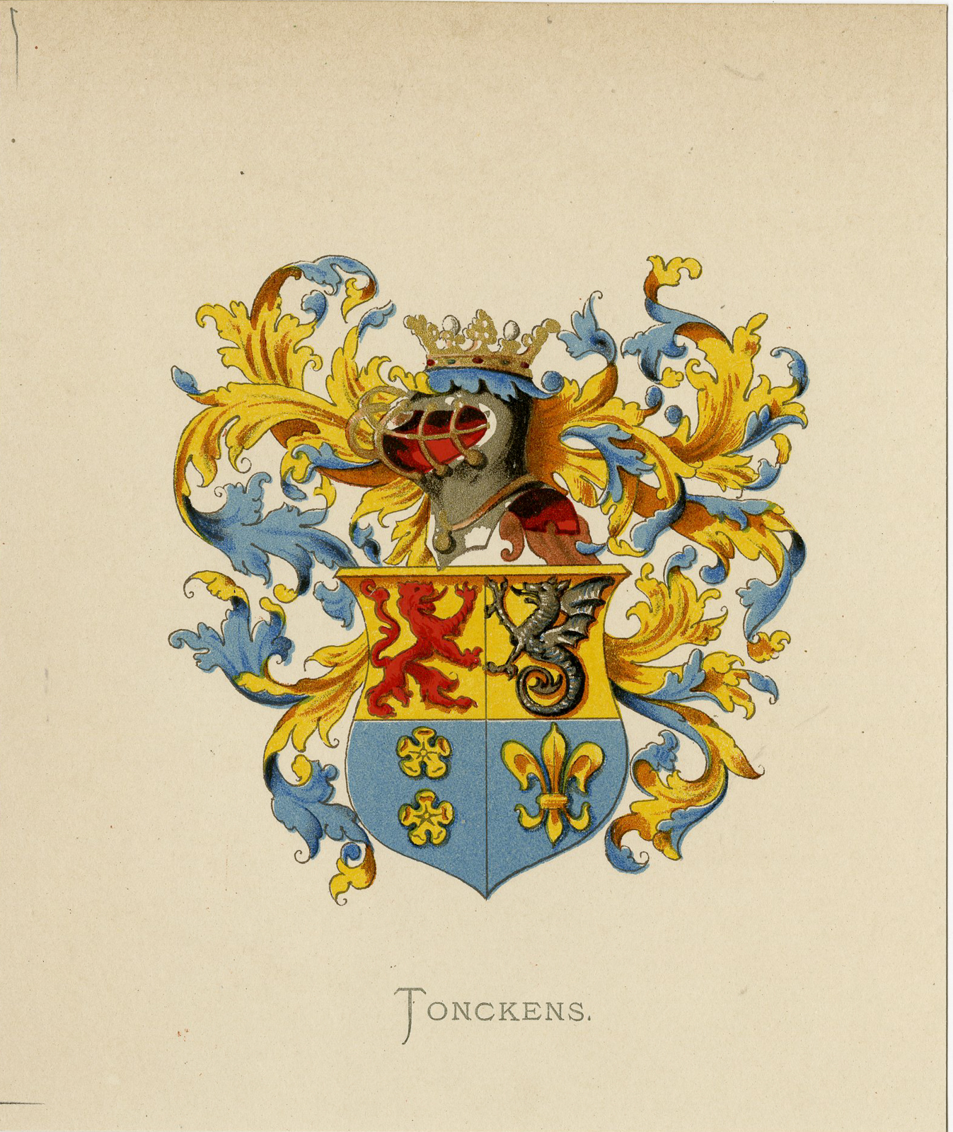 , Antique Print – TONCKENS-COAT OF ARMS-FAMILY CREST-WENNING after VORSTERMAN – 1885, Pictura Antique Prints