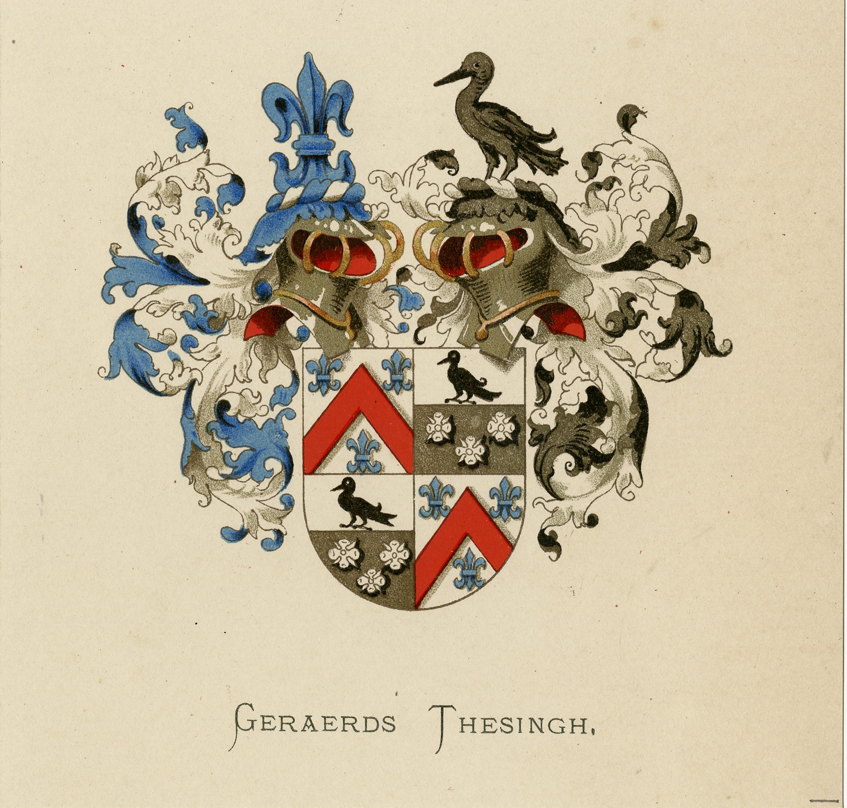 , Antique Print – GERAERDS THESINGH-COAT OF ARMS-FAMILY CREST-WENNING after VORSTERMAN – 1885, Pictura Antique Prints