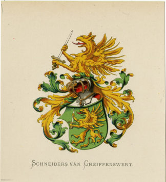 Antique Print - SCHNEIDERS VAN GREIFFENSWERT-COAT OF ARMS-FAMILY CREST-WENNING after VORSTERMAN - 1885