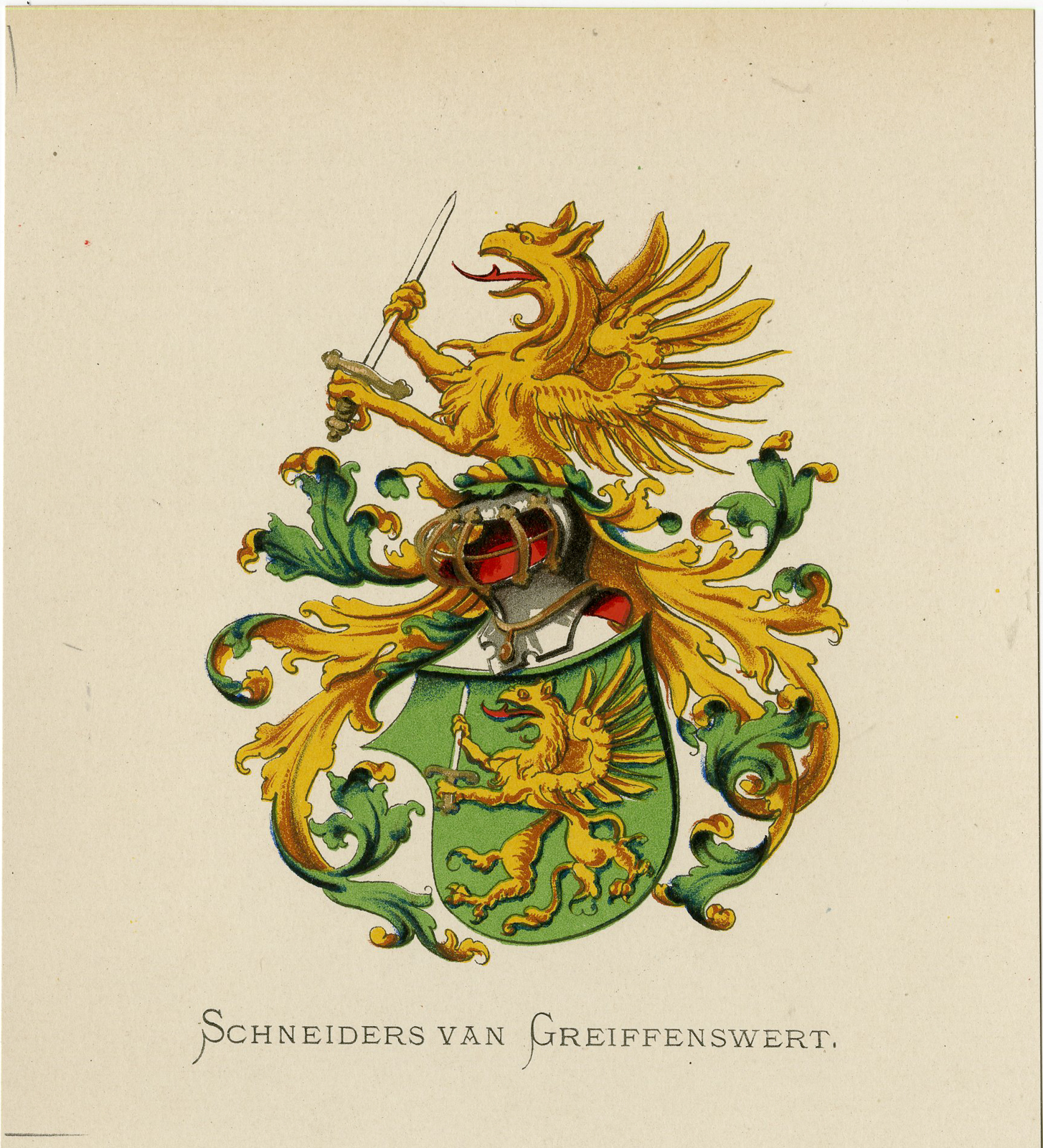 Pco 7612 416x458 Antique Print - SCHNEIDERS VAN GREIFFENSWERT-COAT OF ARMS-FAMILY CREST-WENNING after VORSTERMAN - 1885