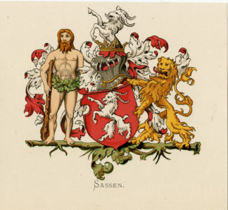 Antique Print - SASSEN-COAT OF ARMS-FAMILY CREST-WENNING after VORSTERMAN - 1885