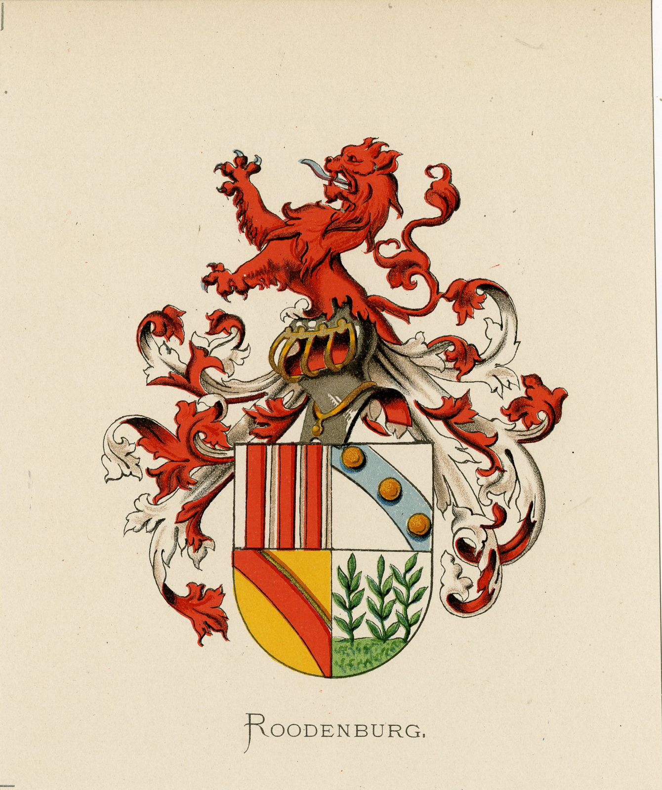 , Antique Print – ROODENBURG-COAT OF ARMS-FAMILY CREST-WENNING after VORSTERMAN – 1885, Pictura Antique Prints