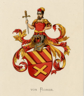Antique Print - VON ROMER-COAT OF ARMS-FAMILY CREST-WENNING after VORSTERMAN - 1885
