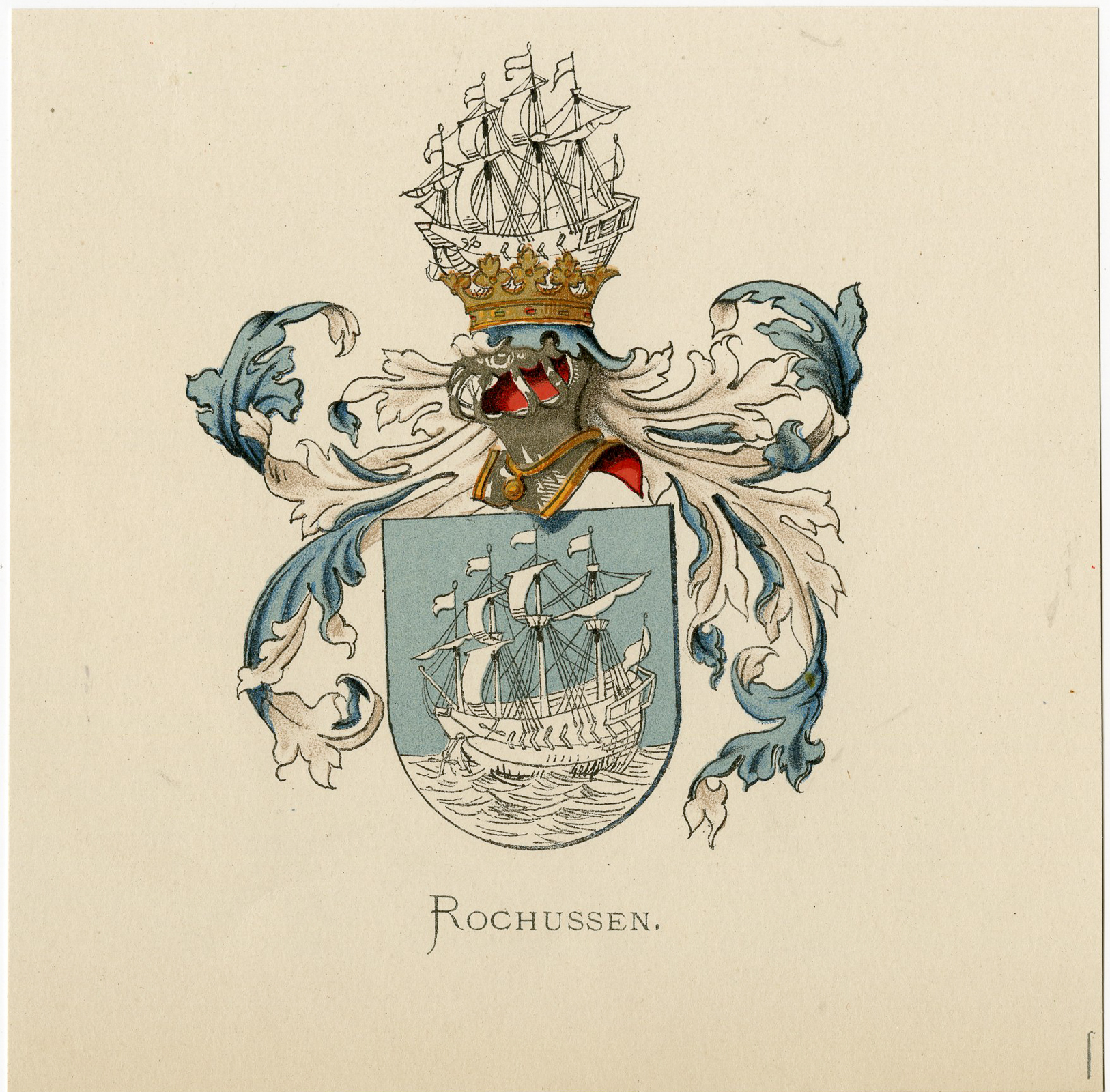 , Antique Print – ROCHUSSEN-COAT OF ARMS-FAMILY CREST-WENNING after VORSTERMAN – 1885, Pictura Antique Prints