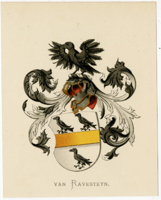Antique Print - VAN RAVESTEYN-COAT OF ARMS-FAMILY CREST-WENNING after VORSTERMAN - 1885