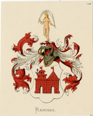 Antique Print - RAHUSEN-COAT OF ARMS-FAMILY CREST-WENNING after VORSTERMAN - 1885