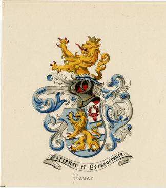 Antique Print - RAGAY-COAT OF ARMS-FAMILY CREST-WENNING after VORSTERMAN - 1885