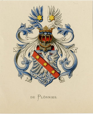 Antique Print - DE PLÖNNIES-COAT OF ARMS-FAMILY CREST-WENNING after VORSTERMAN - 1885