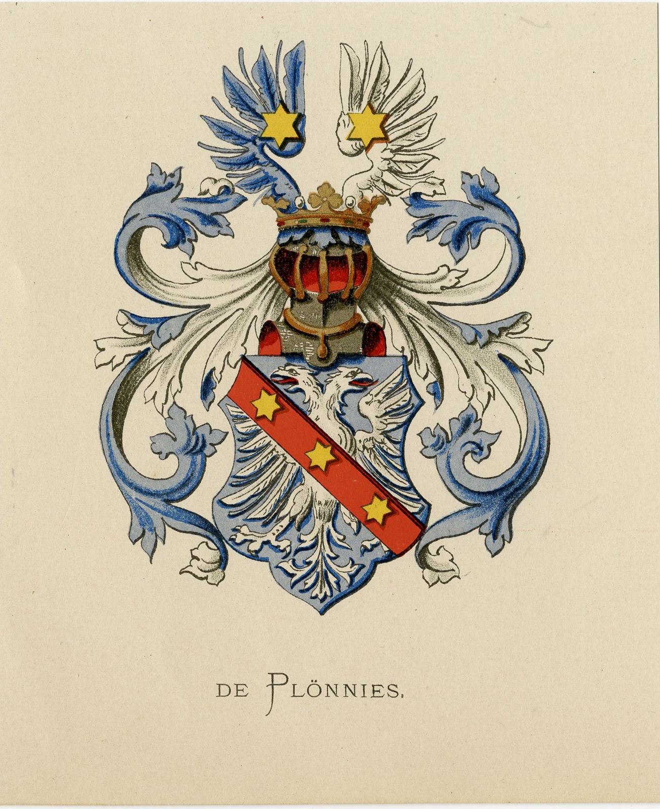 Pco 7682 416x510 Antique Print - DE PLÖNNIES-COAT OF ARMS-FAMILY CREST-WENNING after VORSTERMAN - 1885