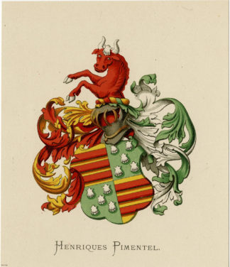 Antique Print - HENRIQUES PIMENTEL-COAT OF ARMS-FAMILY CREST-WENNING after VORSTERMAN - 1885