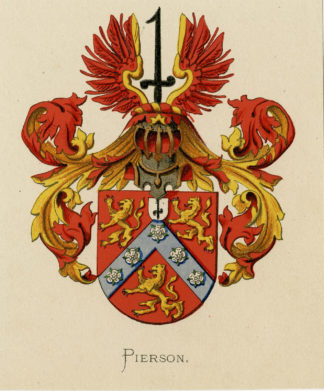 Antique Print - PIERSON-COAT OF ARMS-FAMILY CREST-WENNING after VORSTERMAN - 1885