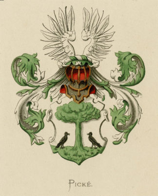 Antique Print - PICKÉ-COAT OF ARMS-FAMILY CREST-WENNING after VORSTERMAN - 1885