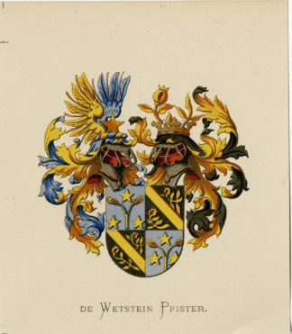 Antique Print - DE WETSTEIN PFISTER-COAT OF ARMS-FAMILY CREST-WENNING after VORSTERMAN - 1885