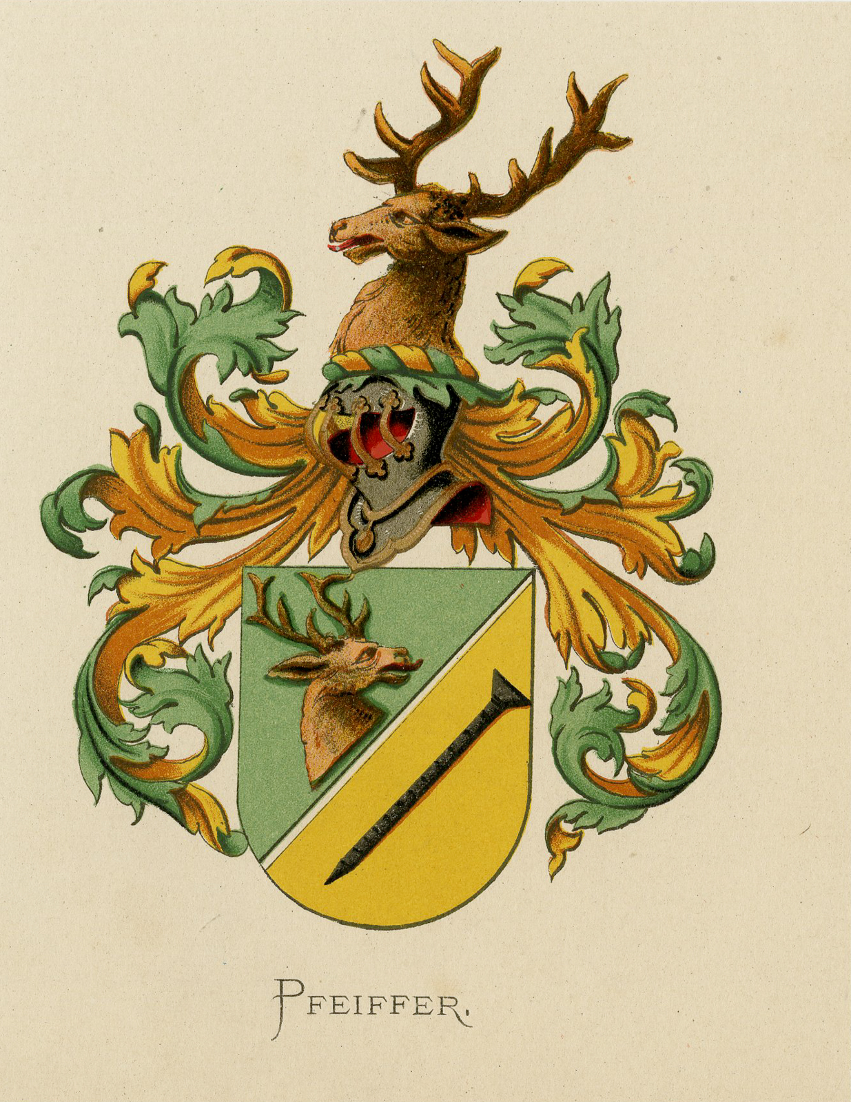 Pco 7693 416x539 Antique Print - PFEIFFER-COAT OF ARMS-FAMILY CREST-WENNING after VORSTERMAN - 1885