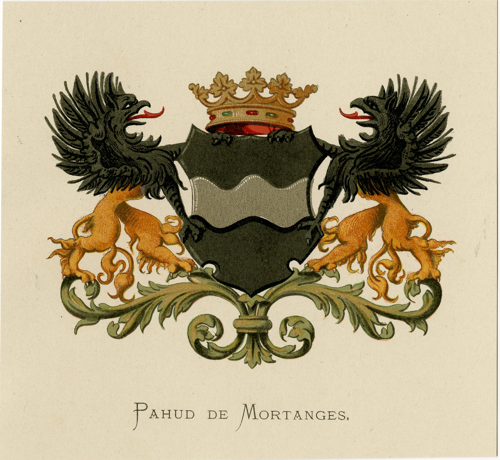 , Antique Print – PAHUD DE MORTANGES-COAT OF ARMS-FAMILY CREST-WENNING after VORSTERMAN – 1885, Pictura Antique Prints