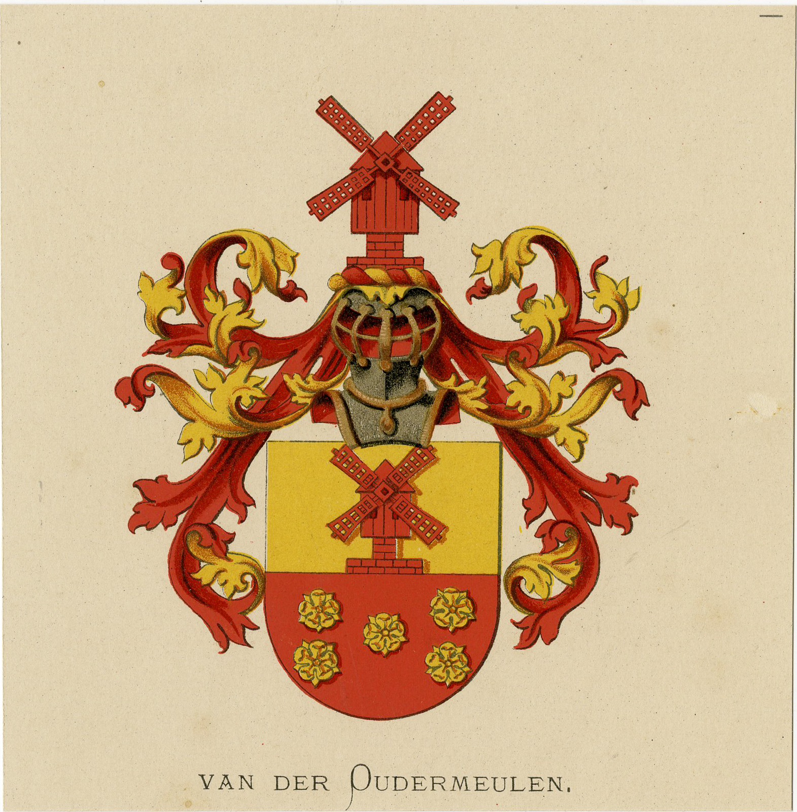 , Antique Print – VAN DER OUDERMEULEN-COAT OF ARMS-FAMILY CREST-WENNING after VORSTERMAN – 1885, Pictura Antique Prints