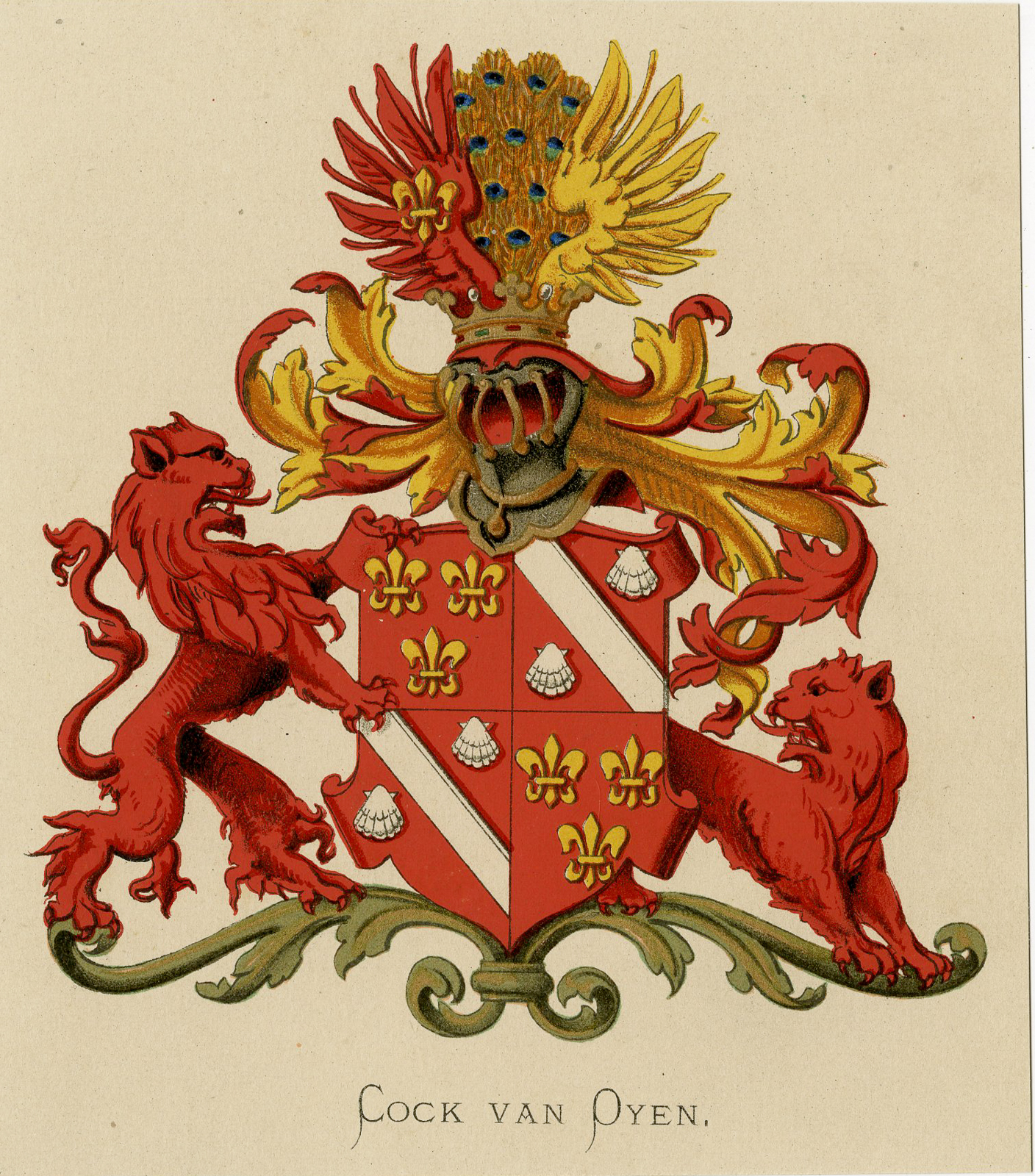 Pco 7701 416x473 Antique Print - COCK VAN OYEN-COAT OF ARMS-FAMILY CREST-WENNING after VORSTERMAN - 1885