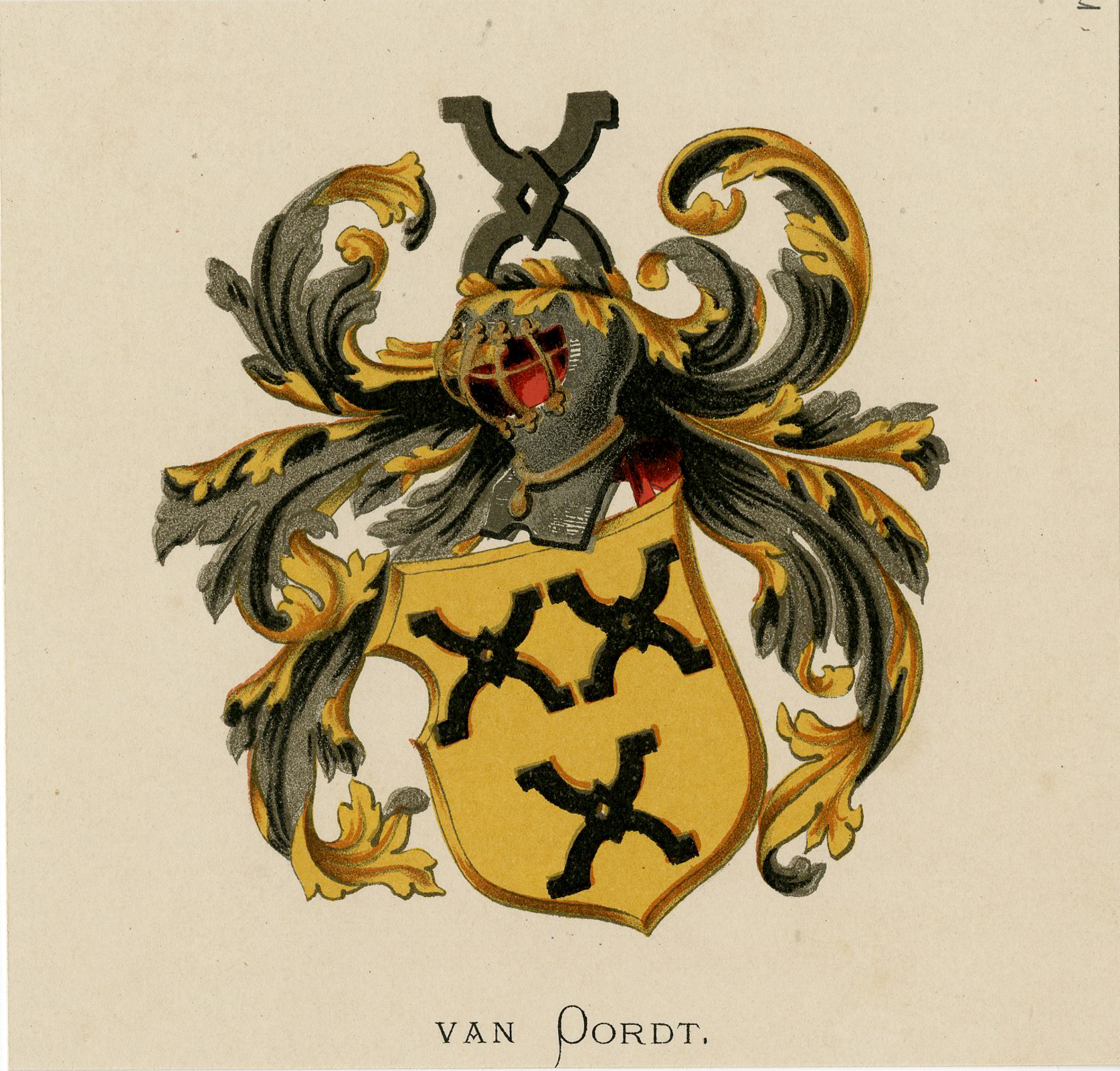 Pco 7703 416x398 Antique Print - VAN OORDT-COAT OF ARMS-FAMILY CREST-WENNING after VORSTERMAN - 1885