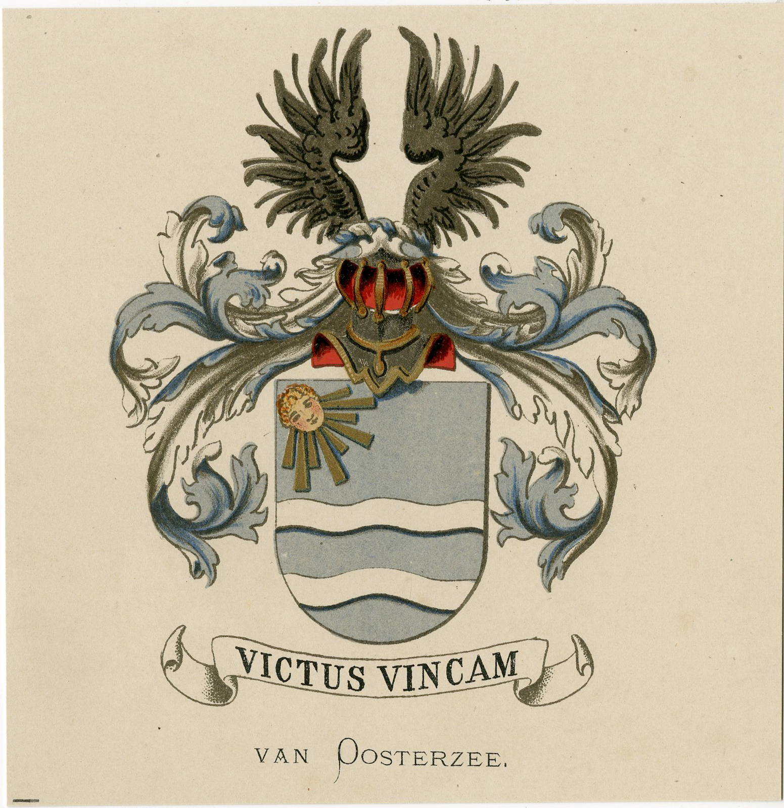 , Antique Print – VAN OOSTERZEE-COAT OF ARMS-FAMILY CREST-WENNING after VORSTERMAN – 1885, Pictura Antique Prints