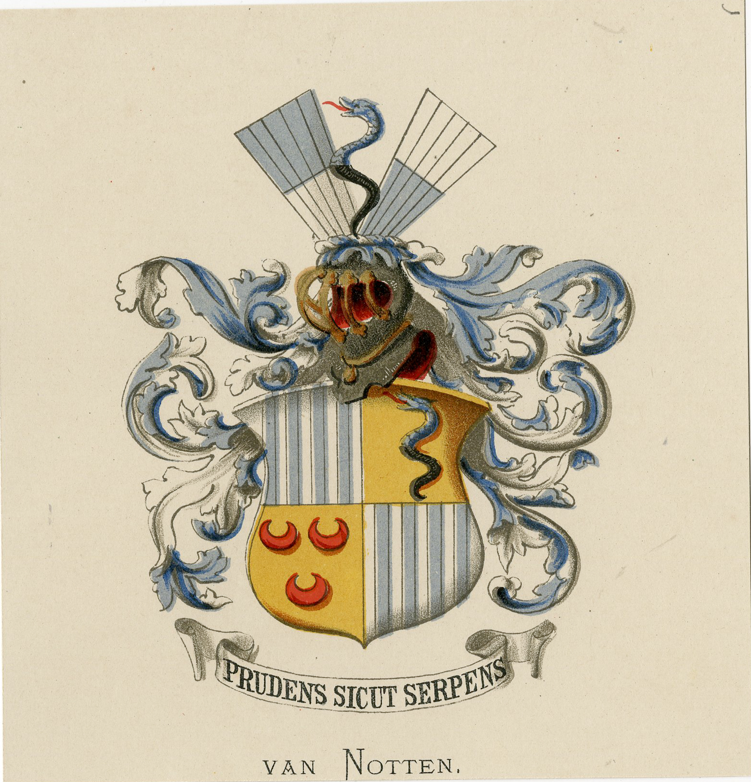 , Antique Print – VAN NOTTEN-COAT OF ARMS-FAMILY CREST-WENNING after VORSTERMAN – 1885, Pictura Antique Prints