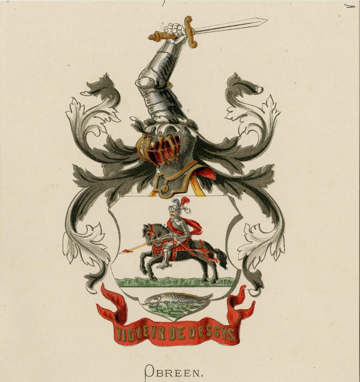 Pco 7713 416x442 Antique Print - OBREEN-COAT OF ARMS-FAMILY CREST-WENNING after VORSTERMAN - 1885